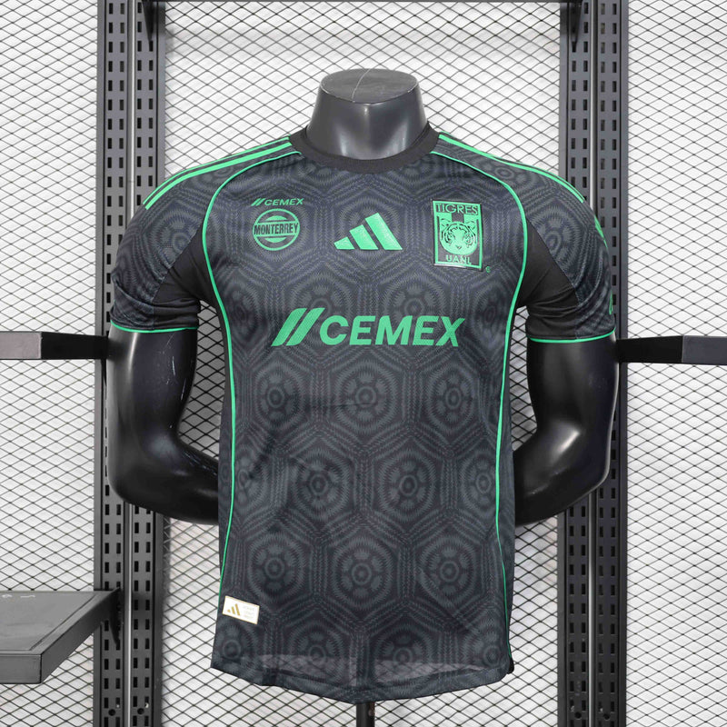 Camisola Tigres UANL 2025-26 Away Preta Versão Jogador