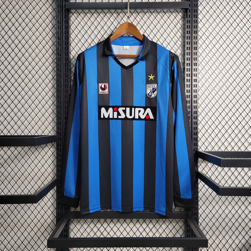 Camisola Retrô Manga Comprida Inter Milão 1988-90 Home